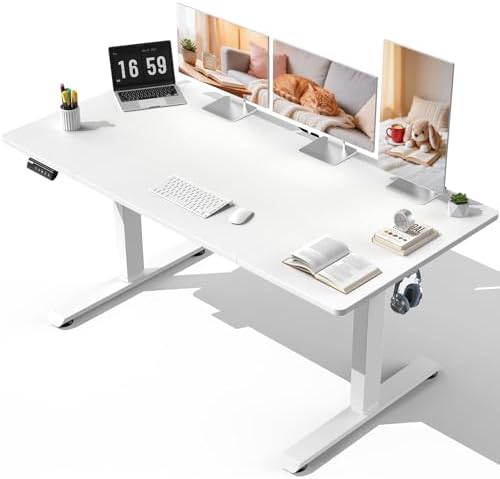 Veken 63"x28" Wider Large Standing Desk, Electric Height Adjustable, White