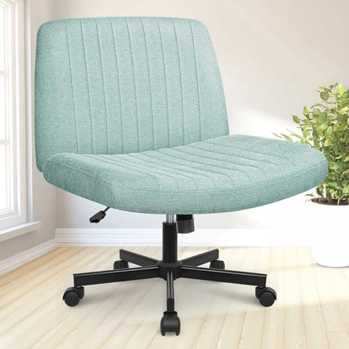 NEO CHAIR Criss Cross Chair with Wheels Home Office Cross Legged Armless Chairs Ergonomic Adjustable Computer Desk Task Wide Seat for Bedroom Vanity Comfy Swivel (Mint)