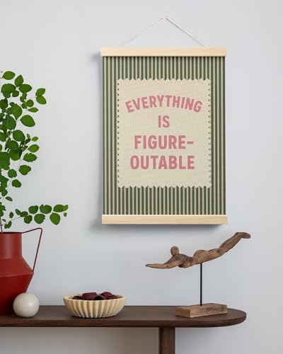 FGFK Everything Is Figureoutable Inspirational Wall Art Poster Hanger Frame, Retro Pink and Green Positive Affirmations Canvas Prints Framed Wall Decor for Home Classroom Office, 12x16 Inch