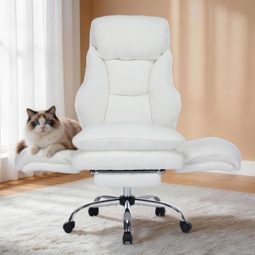 Criss Cross Office Chair with Wheels,Flip-Up Arms and Footrest, White