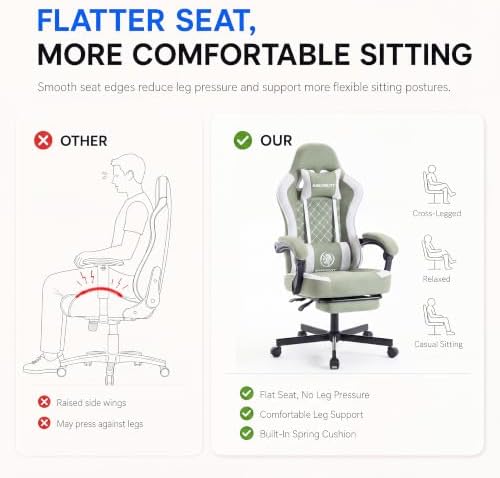 Desk Computer Gaming Chair - High Back Ergonomic Office Chair with Footrest and Lumbar Support, Swivel Comfy Home Gamer Video Game Chairs with Pocket Spring Cushion for Adults (Green Fabric)