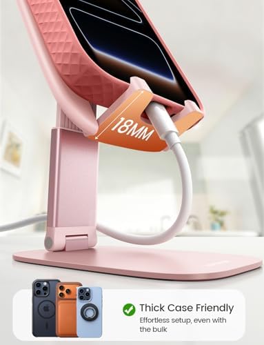 Lamicall Foldable Ultra-Thin Phone Holder, Pink Desk Accessories for Women