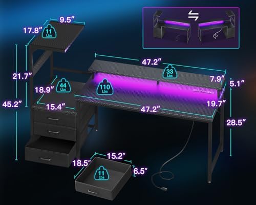 AODK 63 inch Gaming Desk with PC Display Stand, Reversible Steel Wood Computer Desk for Gaming Setup, Tiered Design to Show Off Your PC Tower & Accessories, Black
