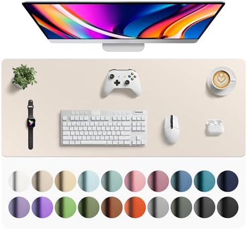 Aothia Faux Leather Desk Mat - Large Mouse Pad, Non-Slip PU Leather Blotter, Waterproof Writing Surface for Office and Home (Eggshell, 42" x 17")
