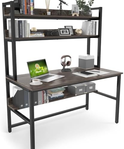 Aquzee Desk with Hutch, Computer Desk with Shelves, 47 Inch