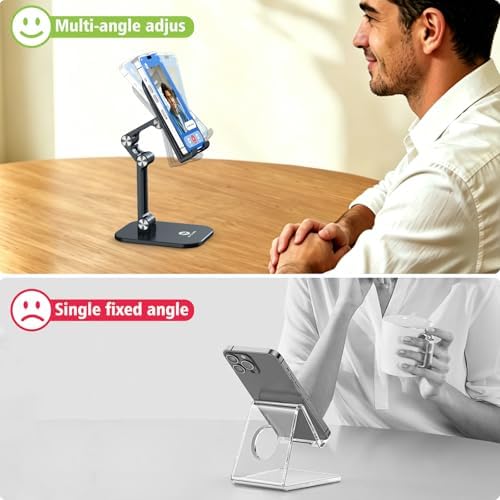 OCYCLONE Phone Stand, Foldable Cell Phone Stand Holder for Desk Office Accessories Adjustable Height and Angle iPhone Stand - Black