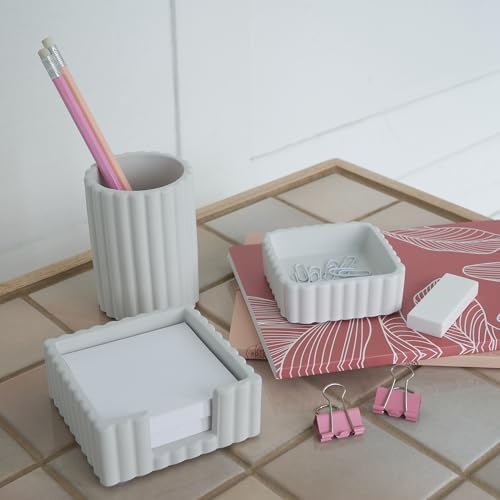 Modern Aesthetic Desk Accessories Set of 3 - Stylish Concrete Organizers