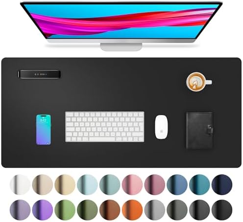 Aothia Non-Slip Waterproof PU Leather Desk Pad Protector for Mouse, Writing Desk, Office, Home, Laptop Blotter, 23.6" x 13.7", Black