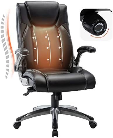 COLAMY Ergonomic PU Leather Executive Office Chairs with Flip-Up Arms,Black