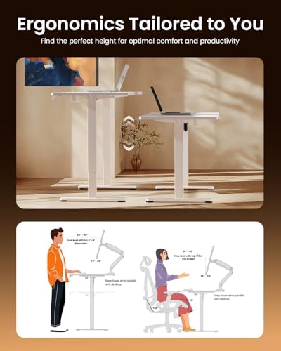ErGear Height Adjustable Electric Standing Desk, 63 x 28 Inches Sit Stand up Desk, Memory Computer Home Office Desk, White