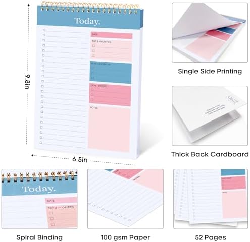 Taja To Do List Notepad, Undated Daily Planner for Work and Goal Setting