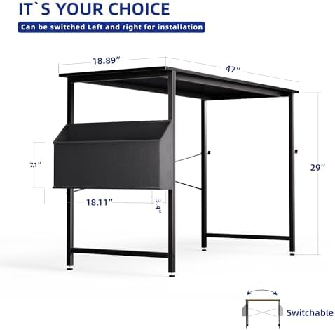 Pamray 47 Inch Computer Desk for Small Spaces with Storage Bag, Home Office Work Desk with Headphone Hook, Small Office Desk Study Writing Table