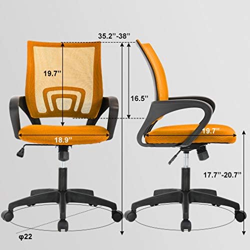 BestOffice | Ergonomic Office Chair | Mid-Back Swivel Desk Chair | Breathable Backrest & Lumbar Support | Adjustable Height | Sponge Seat | Rolling Wheels | Orange | for Adults & Women | Pack of 2