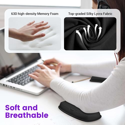 MEKASS Elbow Pad for Desk, Large Size Memory Foam Elbow Rest Padding with Non-Slip, Ergonomic Desk Edge Cushion, Armrest Pad Wrist Rest Comfort Support for Office Home (1 Pcs Black)
