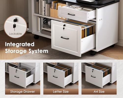 OffiGo 55" L Shaped Electric Standing Desk with Cabinet Sets, Black/White