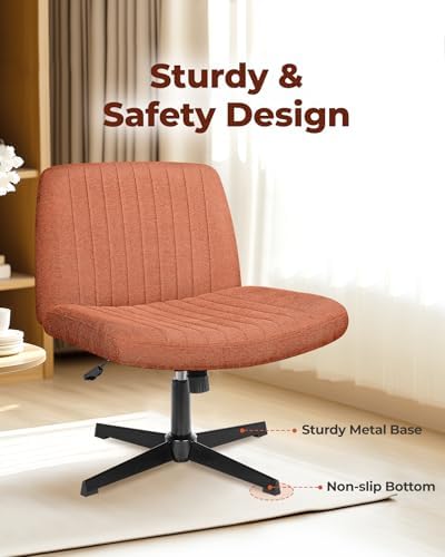 NEO Chair Criss Cross Chair No Wheels, Armless Cross Legged Office Desk Chair, Vanity Makeup Fabric Computer Comfy Adjustable Swivel Ergonomic Living Bedroom for Home Office (Fabric Brown)