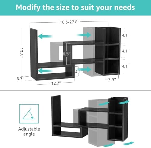 NUTIKAS Desk Shelves Desktop Organizer Shlef - Black Office Organization for Top of Desk Organizers and Accessories Corner Bookshelf Table Top Shelving Small Hutch Decorations for Office