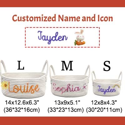 Personalized Baby Basket with Name for Newborn Boy Girl, Custom Cotton Rope Nursery Storage Baskets Gifts - Small