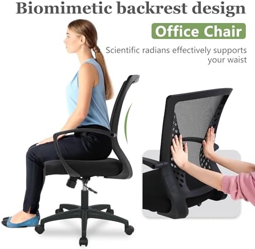 FDW | Mid Back Office Chair | Dark Black | with Lumbar Support, 360 Swivel