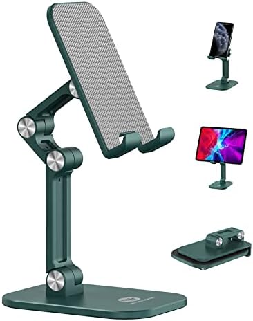 OCYCLONE Phone Stand, Adjustable Height and Angle Foldable Cell Phone Stand Holder for Desk, Taller iPhone Stand Compatible with 4.7"-13" Smartphones iPad Tablet, Green