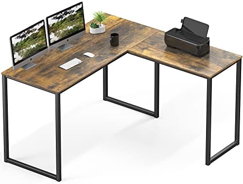 SHW Mission 48 x 48 L-Shape Home Office Computer Desk, Rustic Brown