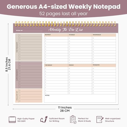 Weekly To Do List Notepad with 52 Undated Sheets（8.5"×11"）6 Pack - Undated Weekly Planner Notepad for Office Desk Accessories and Supplies - Midnight Lilac