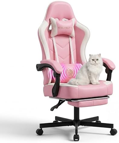 Desk Computer Gaming Chair - High Back Ergonomic Office Chair with Footrest and Lumbar Support, Swivel Comfy Home Gamer Video Game Chairs with Pocket Spring Cushion for Adults (Pink Leather)