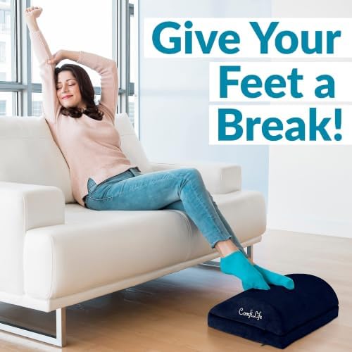 ComfiLife Foot Rest for Under Desk at Work – Adjustable Desk FootRest for Office Chair, Gaming Accessories – Ergonomic Teardrop Design for Back, Hip & Leg Pain Relief – 100% Memory Foam (Navy)