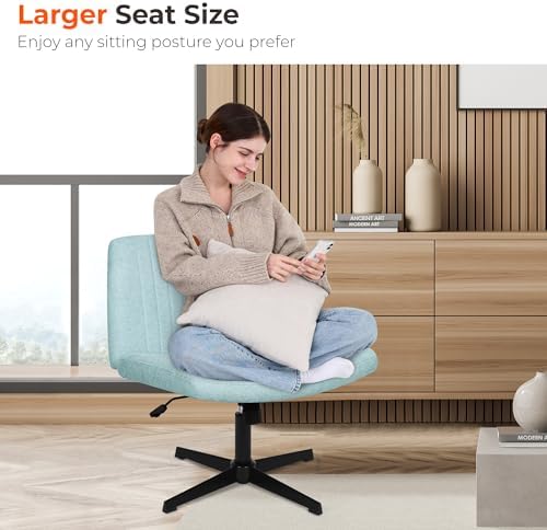 NEO Chair Criss Cross Chair No Wheel Vanity Desk Chair Wide Armless Cross Legged Office Comfy Makeup Adjustable Computer Task for Home Office Fabric (Mint)