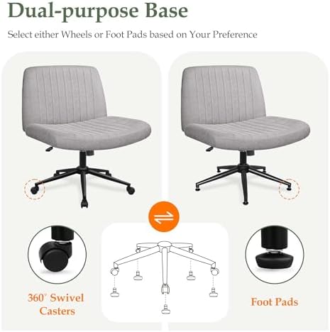Orange Factory Criss Cross Chair, Wide Wheel Vanity Seat, Grey Dual Base