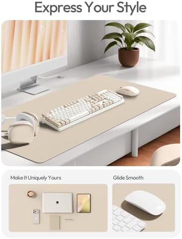 YSAGi Leather Desk Protector, Office Mat, Large Mouse Mat, Non-Slip PU Leather Blotter, Laptop Desk Mat, Waterproof Writing Pad for Office and Home(Eeggshell, 63" x 17.2")