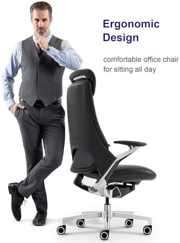 Genuine Leather Executive Office Chair，Top-Grain Cowhide, Ergonomic Design
