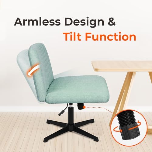 NEO Chair Criss Cross Chair No Wheel Vanity Desk Chair Wide Armless Cross Legged Office Comfy Makeup Adjustable Computer Task for Home Office Fabric (Mint)