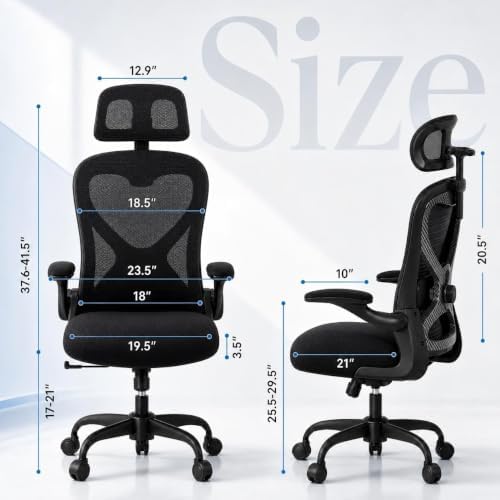 Home Office Desk Chairs, Ergonomic Office Chair with Lumbar Support & 3D Headrest, Computer Desk Chair with Flip-up Armrests, Perfect for Office or Study, Black/Carbon Fiber
