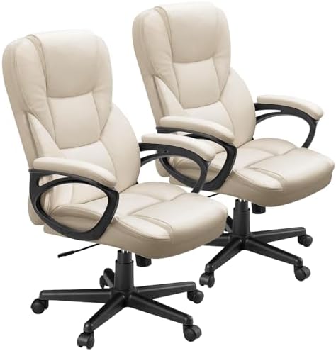 Furmax Office Executive Chair High Back Adjustable Managerial Home Desk Chair, Swivel Computer PU Leather Chair with Lumbar Support (2, Beige)