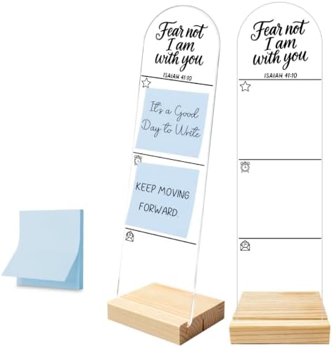 Monitor Memo Board, Sticky Note Holder, Message Board, Acrylic Desk Organizer with Wooden Base with 100Pcs Notes for Office Worker Men Women, Home Desktop and Office Desk Fear Not