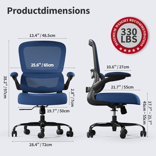 TRALT Office Chair - Ergonomic Desk Chair with Adjustable Lumbar Support, Mesh Computer Chair, Executive Chair for Home Office Comfortable Lumbar Support (1, Deep Blue)