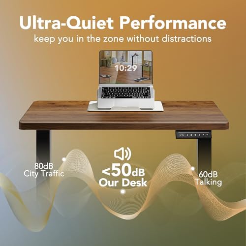 HUANUO 32x19 Inch Small Electric Standing Desk, Adjustable, Black Walnut