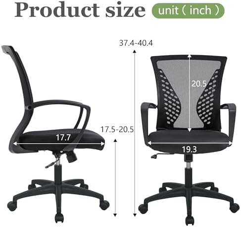 FDW | Mid Back Office Chair | Dark Black | with Lumbar Support, 360 Swivel