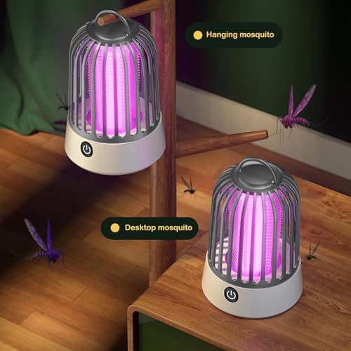 Bug Zapper Indoor & Outdoor, 2500V Electric Mosquito Killer Lamp, Portable USB Rechargeable Fly Zapper for Home, Kitchen, RV, Camping Tent, Efficient Insect Trap for Gnat, Moth, Fruit Fly, Grey