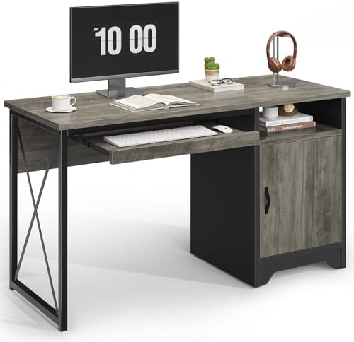 Bestier 47-Inch Office Desk with Storage Cabinet & Keyboard Tray, Grey