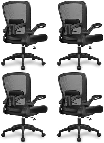 FelixKing Office Chair, Ergonomic Desk Chair Breathable Mesh Chairs Adjustable High Back Lumbar Support Flip-up Armrests, Executive Rolling Swivel Comfy Computer Chairs Home Office Black, Pack of 4