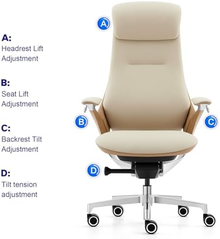 Genuine Leather Executive Office Chair，Top-Grain Cowhide, Ergonomic Design