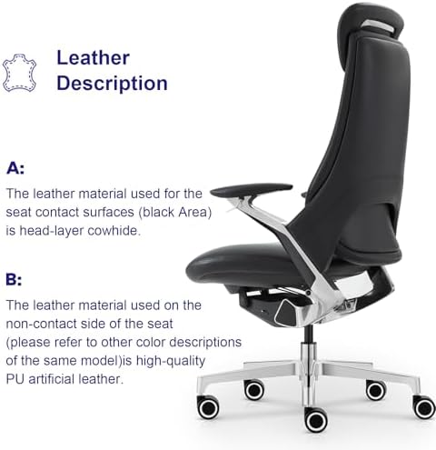Genuine Leather Executive Office Chair，Top-Grain Cowhide, Ergonomic Design