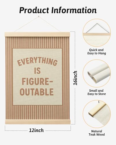 FGFK Everything Is Figureoutable Positive Affirmations Wall Art Poster Hanger Frame, Retro Warm Beige Inspirational Canvas Prints Framed Wall Decor for Office Classroom Home Bedroom, 12x16 Inch