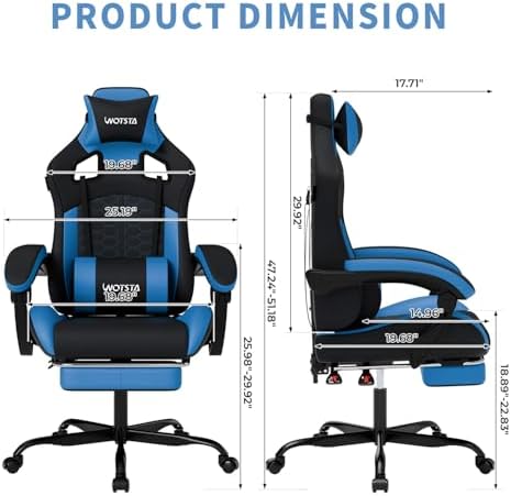 Gaming Chair with Footrest, Gaming Chairs PVC Leather Ergonomic Office Gamer Chair Headrest Lumbar Support Racing Style Video Gaming Chair for Office (Black Blue)