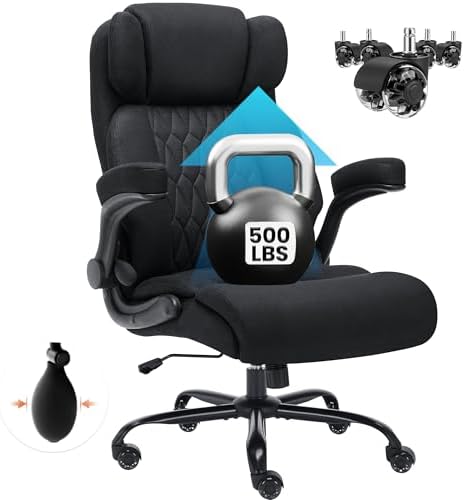500lbs Big and Tall Office Chair Adjustable Lumbar Support for Back Pain, Extra Wide Seat Executive Office Chair Thick Armrest Pad, Heavy Duty Base&Upgraded Wheels, Ergonomic Desk Chair