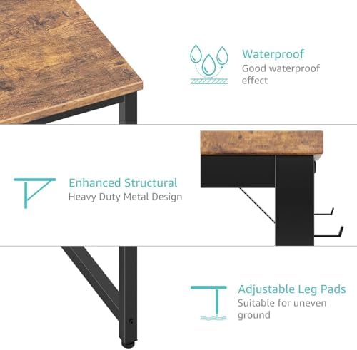 Lufeiya Computer Desk with Drawers - 55 Inch Long Study Work Writing Desk for Home Office Bedroom, Reversible Simple Modern Cute PC Desks with Fabric Drawer, Rustic Brown