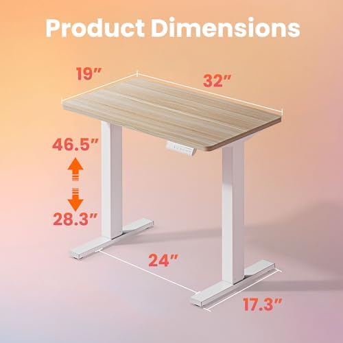 HUANUO 32x19 Inch Small Electric Standing Desk, Adjustable, Light Walnut