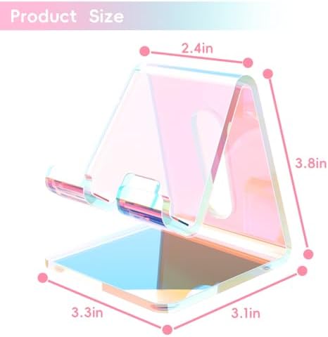 Crpich Acrylic Cell Phone Stand, Portable Phone Holder, Phone Stand for Desk, Compatible with Phone16 15 14 13 12 Pro Max Mini 11, Switch, Android Smartphone, Pad, Tablet, Iridescent Color